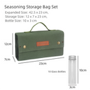 Green canvas spice storage box (9.1 x 4.7 x 2.8 inches) With 10 bottles