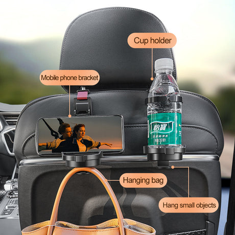 Beige 3-in-1 Car Headrest Organizer Hook