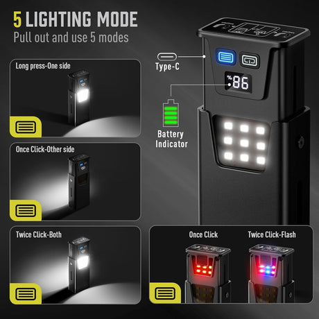 Pink-Blue Magnetic Flashlight: Spotlight, COB Flood,  Red&Blue Warning