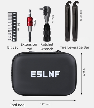 Compact Bicycle Ratchet Tool Kit With Tire Patch & Black Mini Pump