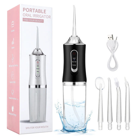 Black Cordless Water Flosser, USB Rechargeable with 4 Tips