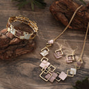 Geometric Inlay Earrings Necklace Bracelet Jewelry Set × 2 – Peacock Green & Brown