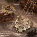 Geometric Inlay Earrings Necklace Bracelet Jewelry Set × 2 – Peacock Green & Pink