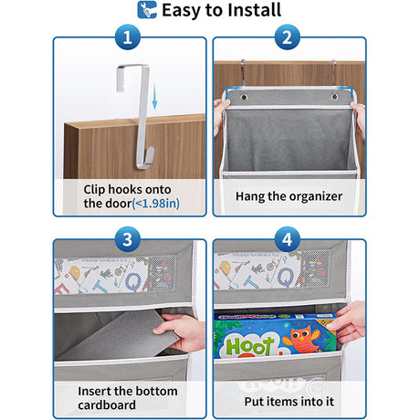 5-Tier Grey Over The Door Organizer – Heavy-Duty Hanging Storage (15.7in x 5.5in) with Anti-Tilt Design for Nursery, Pantry & Dorm