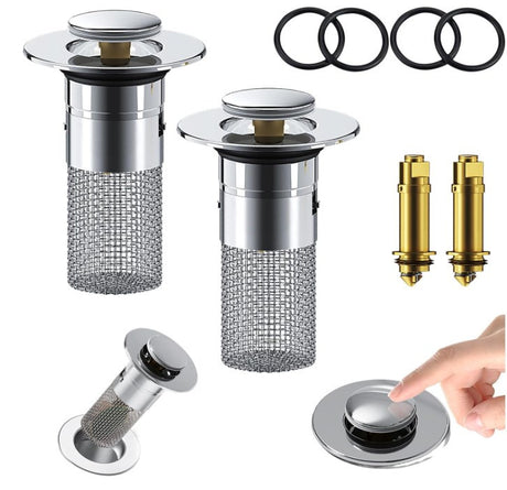 2-Pack Pop-Up Sink Stopper with Hair Catcher – Standard (34-40mm) Drain Filter,Basin Drain Filter Upgrade
