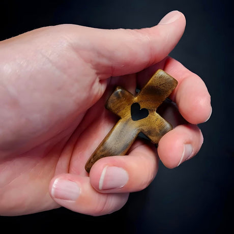 Set of 5 Black Peachwood Heart Cross – Multi-functional Spiritual Symbols for Home and Office, Religious, Ornaments Mini