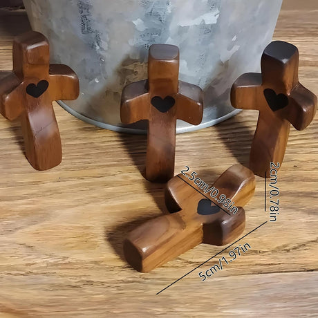 Set of 5 White Peachwood Heart Cross – Multi-functional Spiritual Symbols for Home and Office, Religious, Ornaments Mini