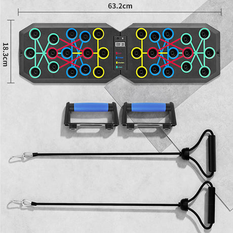30-Hole Black Foldable Push Up Board with Resistance Bands & Non-Slip Grips for Home Gym