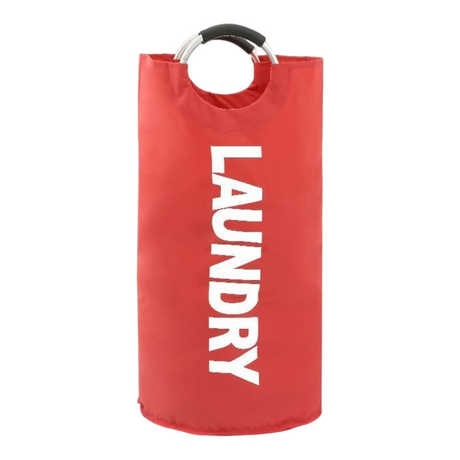 Red Oxford Fabric Large-capacity Foldable Dirty Clothes Basket (38×72CM) - With Waterproof Coating & Aluminum Carry Handles For Laundry Room Dorm