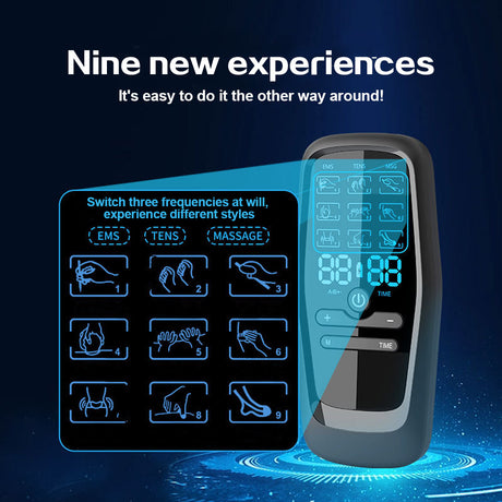 Rechargeable 3-in-1 EMS TENS Microcurrent Massager - Dual Channel, 9 Modes Pain Relief Stimulator with 4 Pairs of Patches