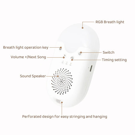 Portable Baby Sleep White Noise Machine(12.5*7*3.5 CM) With Soothing Sounds, RGB Night Light & Auto Timer - USB-C Rechargeable