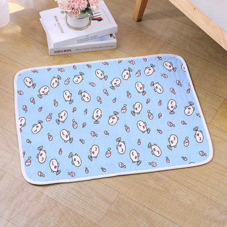 2-Pack Blue Fish Pet Summer Cooling Latex Pad (S Size: 40*30cm) - Breathable Ice Silk & Latex-Filled Dog Bed Cat Sleeping Mat with Non-Slip Base