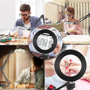 2-in-1 Black LED Magnifier Desk Lamp With Clip - Hands-Free, Dimmable 3-Color Light for Crafts & Workbench