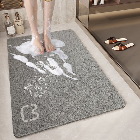 Grey Cat Head Design Loofah Texture Shower Mat (44x75cm) - Non-Slip PVC Bathroom Floor Mat with Drainage, Quick-Dry, Anti-Mould