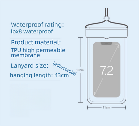 3-PCS Blue IPX8 Waterproof Phone Pouch(19×11 CM) - Universal Touch Screen & Underwater Photo Case for Swimming, Snorkeling, and Beach