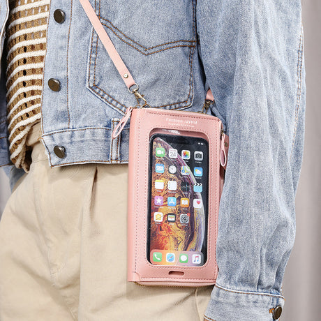 Two-Piece Yellow Set Anti-Theft Touch Screen Mini Crossbody Phone Bag for Women (20x11.5x4.5cm) - Multi-functional PU Leather Wallet Pouch