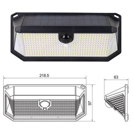 2-Pack Solar Motion Sensor Wall Light(388-Bead LED) -  3 Lighting Modes, IP64 Waterproof, Three-Sided Wide-Angle Lighting for Outdoor Security and Garden Lighting