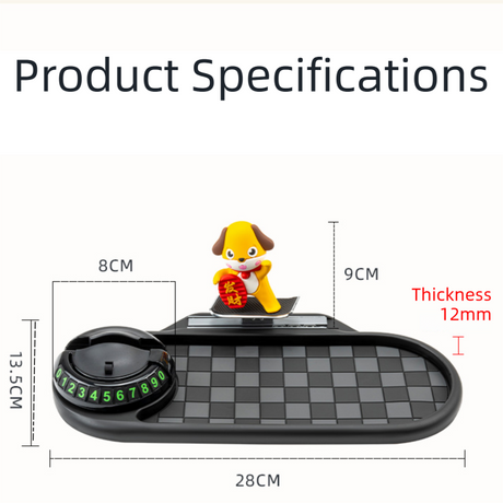 3-in-1 Cute mouse Car Dashboard PVC Anti-Slip Mat - 360° Phone Holder & Magnetic Parking Plate, Washable, Non-Marking Grip