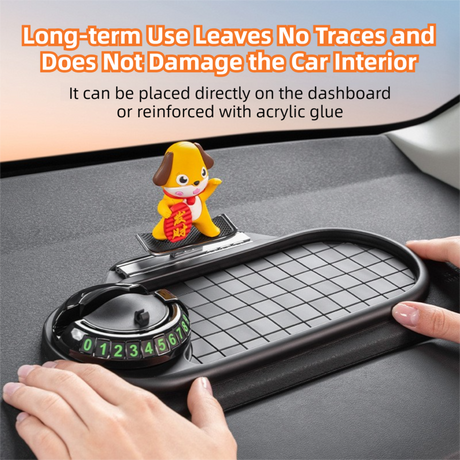 3-in-1 Cute pig Car Dashboard PVC Anti-Slip Mat - 360° Phone Holder & Magnetic Parking Plate, Washable, Non-Marking Grip