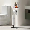 2-in-1 Freestanding Toilet Paper Holder - Thick Carbon Steel with Matte Black Finish, Storage Top and 2 * Paper Roll Holder