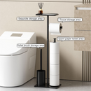 3-in-1 Freestanding Toilet Paper Holder - Thick Carbon Steel with Matte Black Finish, Storage Top, Paper Roll Holder, and Integrated Brush Holder
