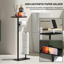 3-in-1 Freestanding Toilet Paper Holder - Thick Carbon Steel with Matte Black Finish, Storage Top, Paper Roll Holder, and Integrated Brush Holder