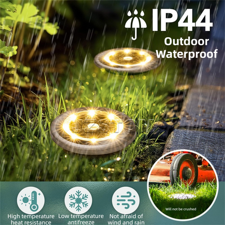4-Pack Classic Large 8 LED Solar In-Ground White Light Set (12  x 12  x 13 cm) - Stainless Steel Waterproof Garden Spike Lamps for Lawn & Pathway