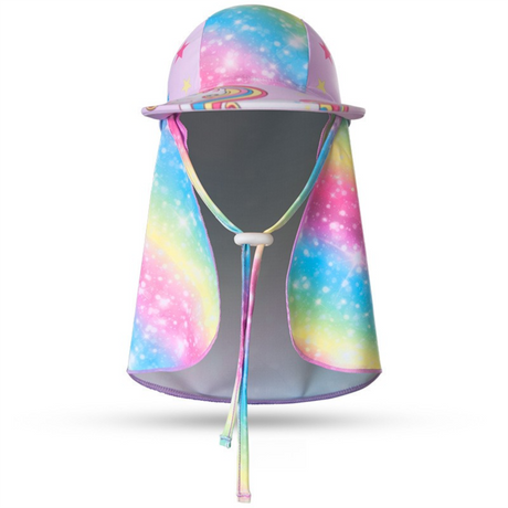 2-Pack Girls' Sun Protection Swim Cap Set - Cute Cartoon Rainbow Horse Pattern, Quick Dry Nylon Swimming & Wading Hat