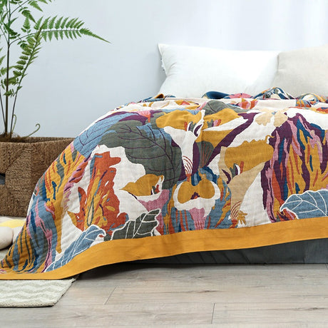 Pure Cotton Multi-Layer Gauze Blanket(Classic A, 230 cm x 200 cm) - Lightweight, Ultra-Breathable, and Moisture-Wicking Summer Quilt for Hot Sleepers