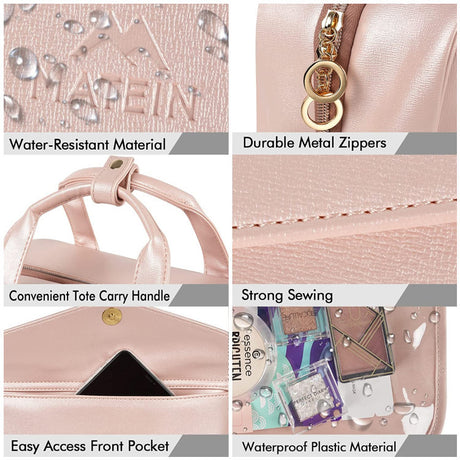 Black Portable Large Hanging Womens' Luxury PU Leather Cosmetic Bag -  Waterproof Travel Toiletry Organizer , Easy Visibility & Durable