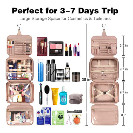 Blue Portable Large Hanging Womens' Luxury PU Leather Cosmetic Bag -  Waterproof Travel Toiletry Organizer , Easy Visibility & Durable