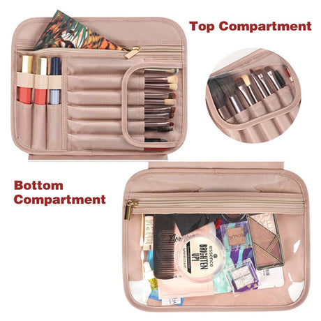 Blue Portable Large Hanging Womens' Luxury PU Leather Cosmetic Bag -  Waterproof Travel Toiletry Organizer , Easy Visibility & Durable