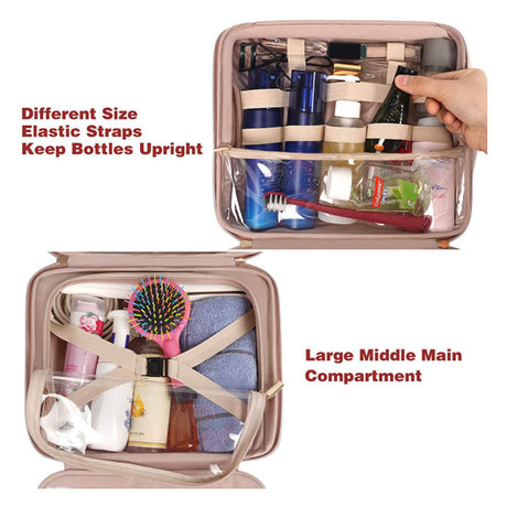 Blue Portable Large Hanging Womens' Luxury PU Leather Cosmetic Bag -  Waterproof Travel Toiletry Organizer , Easy Visibility & Durable