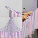 Pink Corner Plush Toy Organizer (100x100x150cm)  with Ribbon Accent & Installation Kit -  Handwoven Cotton Mesh Toy Storage Hammock