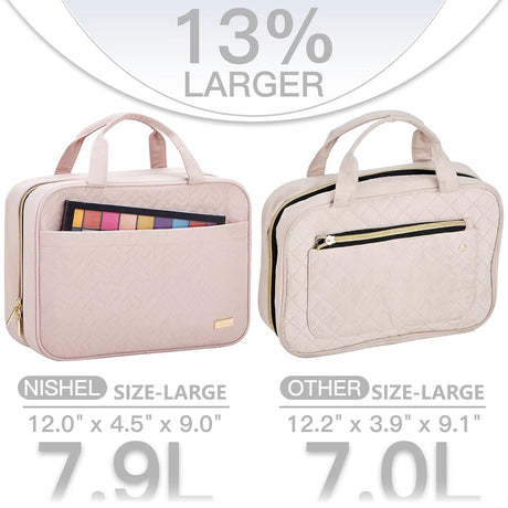 Light Blue Large Capacity Hanging Toiletry Bag for Women(30.5 x 22.5 x 12 cm) - Checked Pattern Waterproof Cosmetic Organizer, Dry/Wet Separation & Multi-Compartment