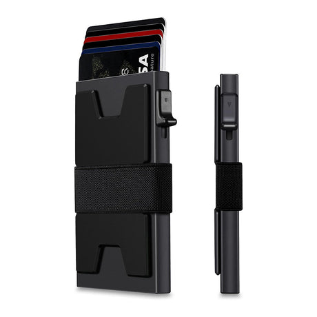 2-Pack Black Metal Thin Slim Men Women Pop Up Wallet (10.1 x 6.9 x 1.7 cm) - RFID Anti-theft Card Holder with box