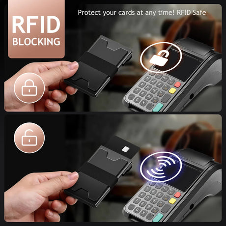 2-Pack Black Metal Thin Slim Men Women Pop Up Wallet (10.1 x 6.9 x 1.7 cm) - RFID Anti-theft Card Holder with box