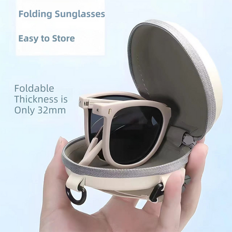 Ultra-Light Foldable TR Sunglasses for Women with Storage Bag - 15° Adjustable Temples & Premium Hinges, UV Protection (Black Frame/Grey Lenses)