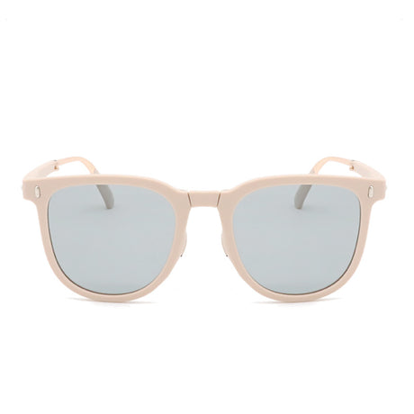 Ultra-Light Foldable TR Sunglasses for Women with Storage Bag - 15° Adjustable Temples & Premium Hinges, UV Protection (White Frame/Grey Lenses)