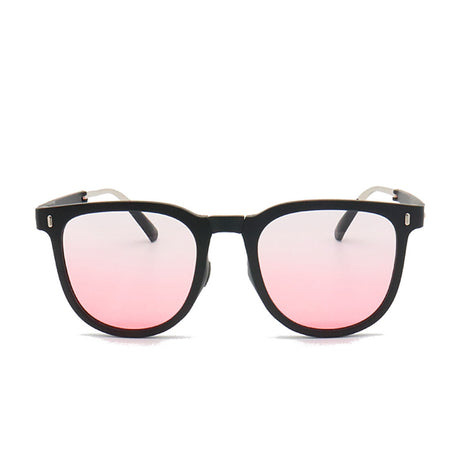 Ultra-Light Foldable TR Sunglasses for Women with Storage Bag - 15° Adjustable Temples & Premium Hinges, UV Protection (Black Frame/Pink Lenses)