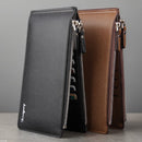 Black Men's Slim Long Bi-Fold Wallet - Multi-Card Holder & Credit Card Organizer with Coin Pocket, Simple PU Leather Clutch