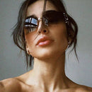 Y2K Rimless Butterfly UV400 Sunglasses for Women(White/Silver Mirror) - Bling Rhinestone Square Frameless, Sweet & Cool Fashion