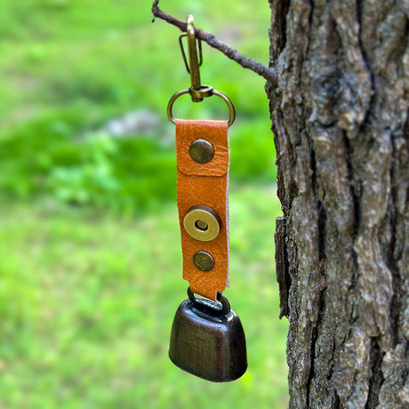4-Pack Caramel Color Bear Bell & Anti-Lost PU Keyring Accessory(14 x 3.5 x 2.5CM) - Magnetic Silencing Design, Outdoor Safety Alarm for Hiking, Camping & Pet