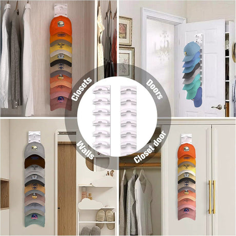 2-Pack 10-Tier Black Wall-Mounted Hat Rack with Installation Accessories - Space-Saving Plastic Baseball Cap and Other Hat Organizers