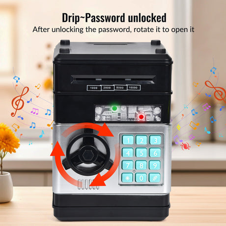 2-Piece Dark Blue Smart ATM Piggy Banks - Kids Electronic Money Safe with Password Lock & Auto-Roll in/out Feature