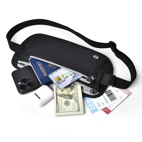 Beige RFID Blocking Slim Anti-Theft Fanny Pack for Outdoor Travel - Hidden Money Belt for Passport, Documents & Cash