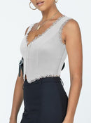 2-Pack White French Vintage Lace Splice Camisole(S Size) - Slim Fit Halter Top with Back Detail and Button Placket