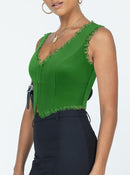 2-Pack Green French Vintage Lace Splice Camisole(XL Size) - Slim Fit Halter Top with Back Detail and Button Placket