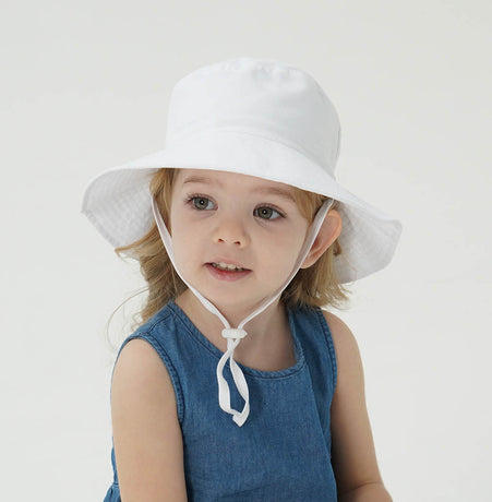 2-Pack White Kids Sun Hat and Travel Beach Fisherman Cap(M Size for Head Circumference 52-54) - Breathable UV Protection Cap