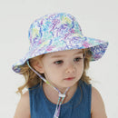 2-Pack Purple Flower Pattern Kids Sun Hat and Travel Beach Fisherman Cap(M Size for Head Circumference 52-54) - Breathable UV Protection Cap